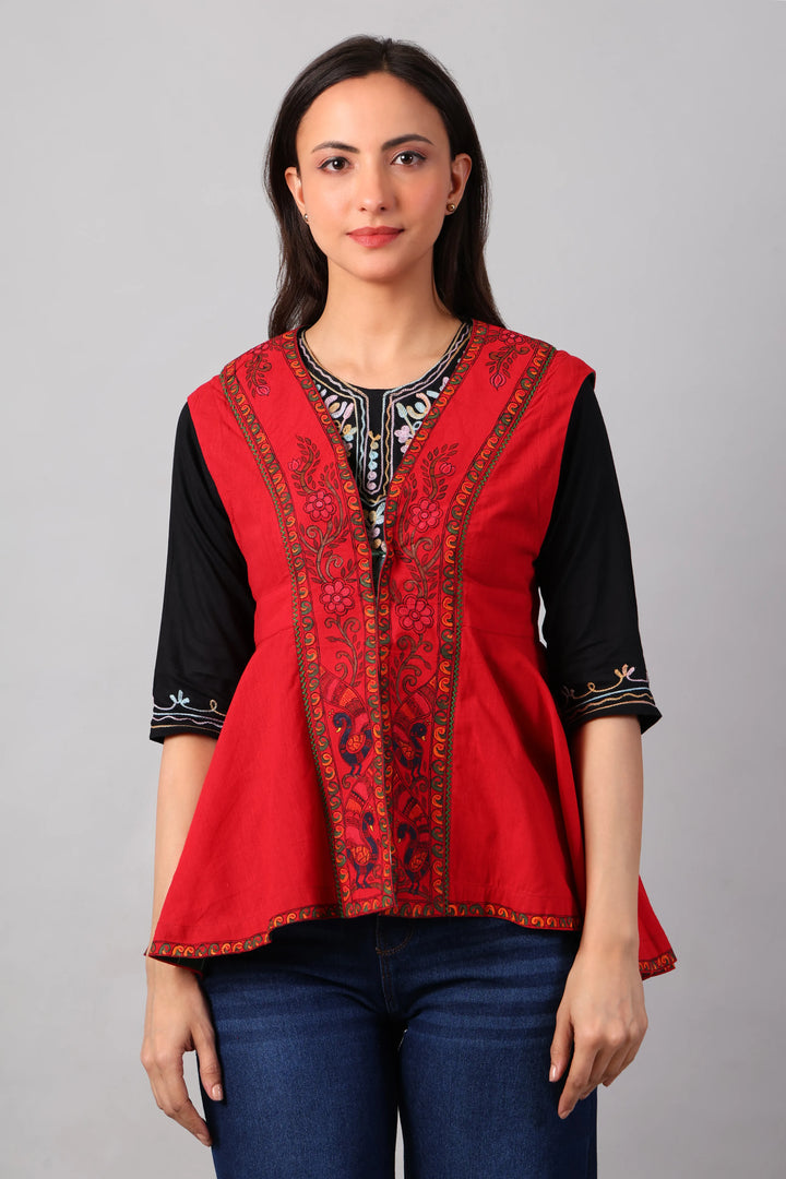 Red Madhubani Shrug