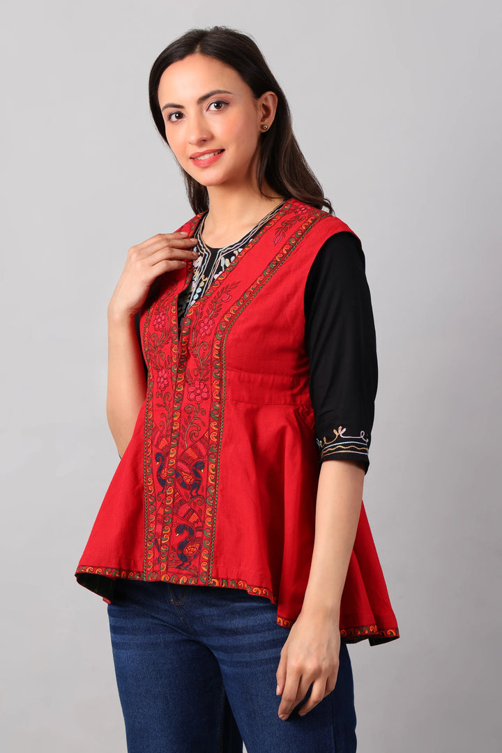 Red Madhubani Shrug