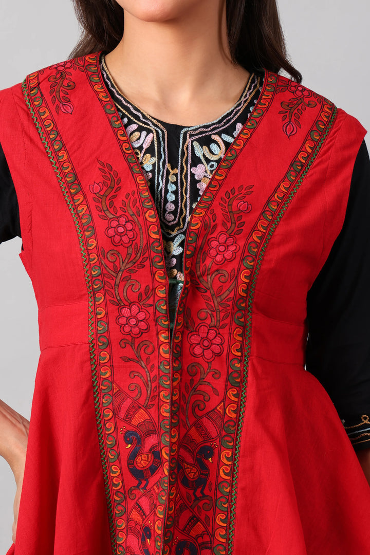 Red Madhubani Shrug