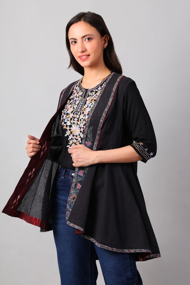 Black Madhubani Shrug