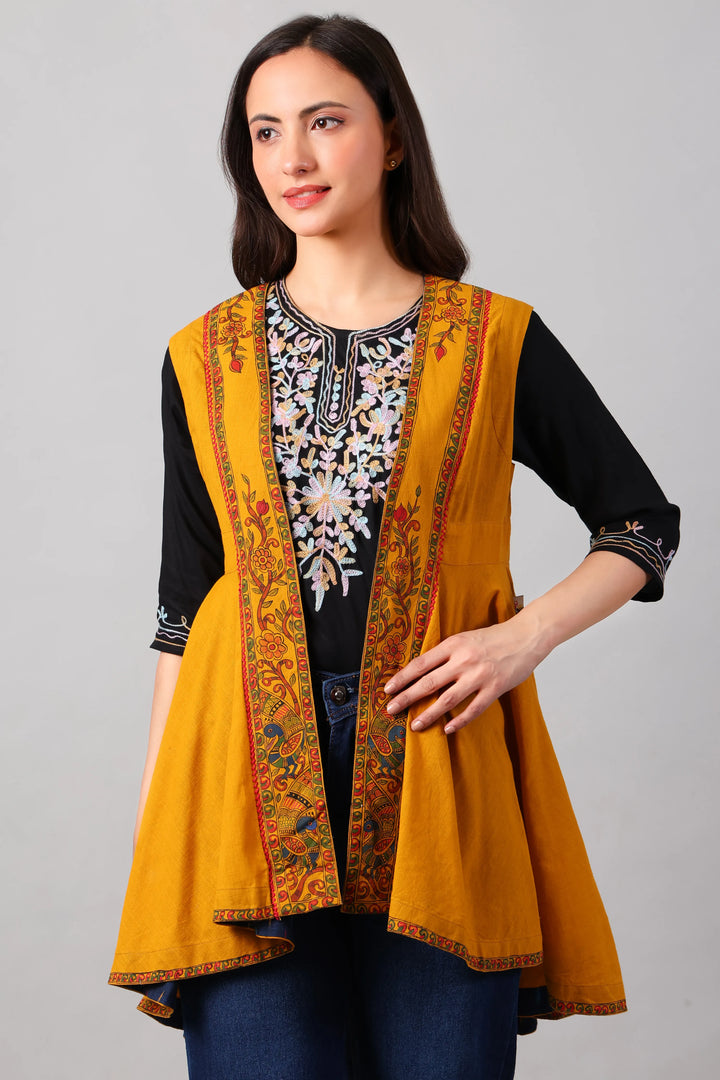 Mustard Yellow Madhubani Shrug