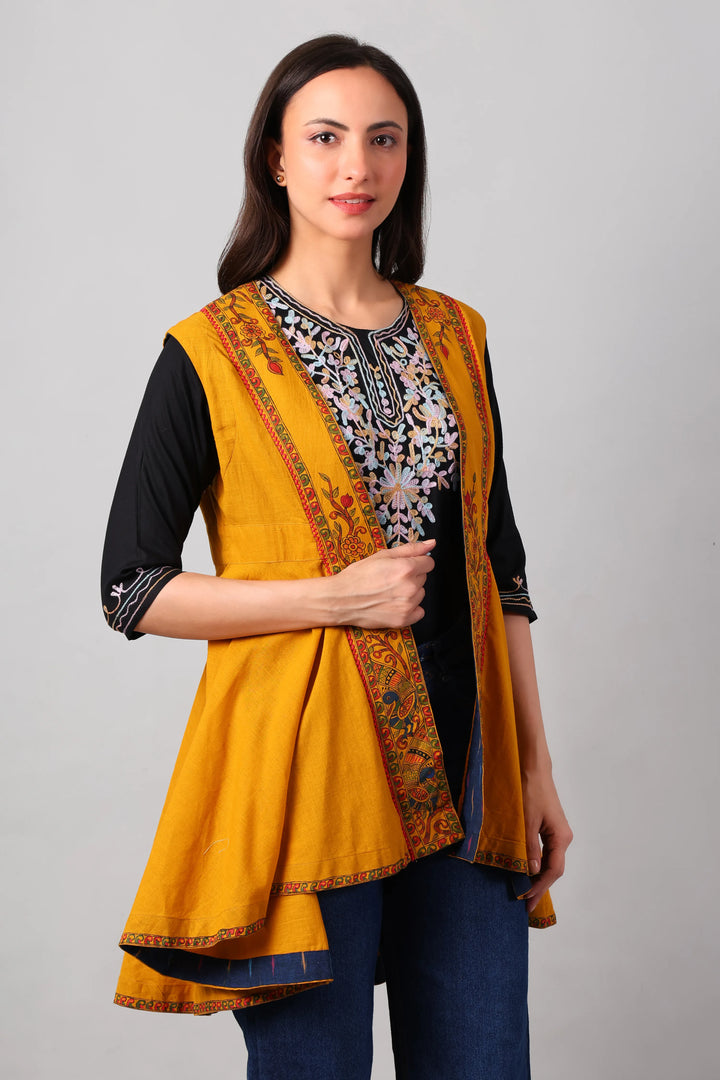 Mustard Yellow Madhubani Shrug