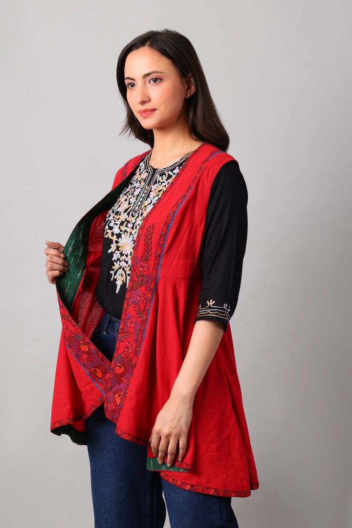 Red Madhubani Shrug