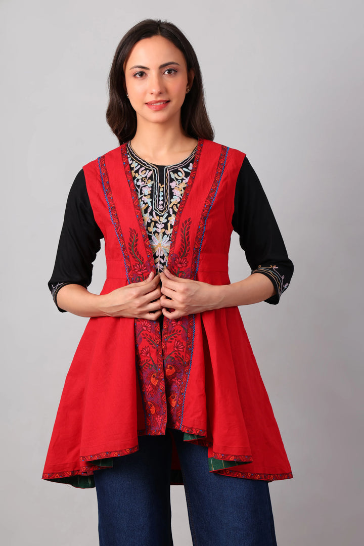 Red Madhubani Shrug